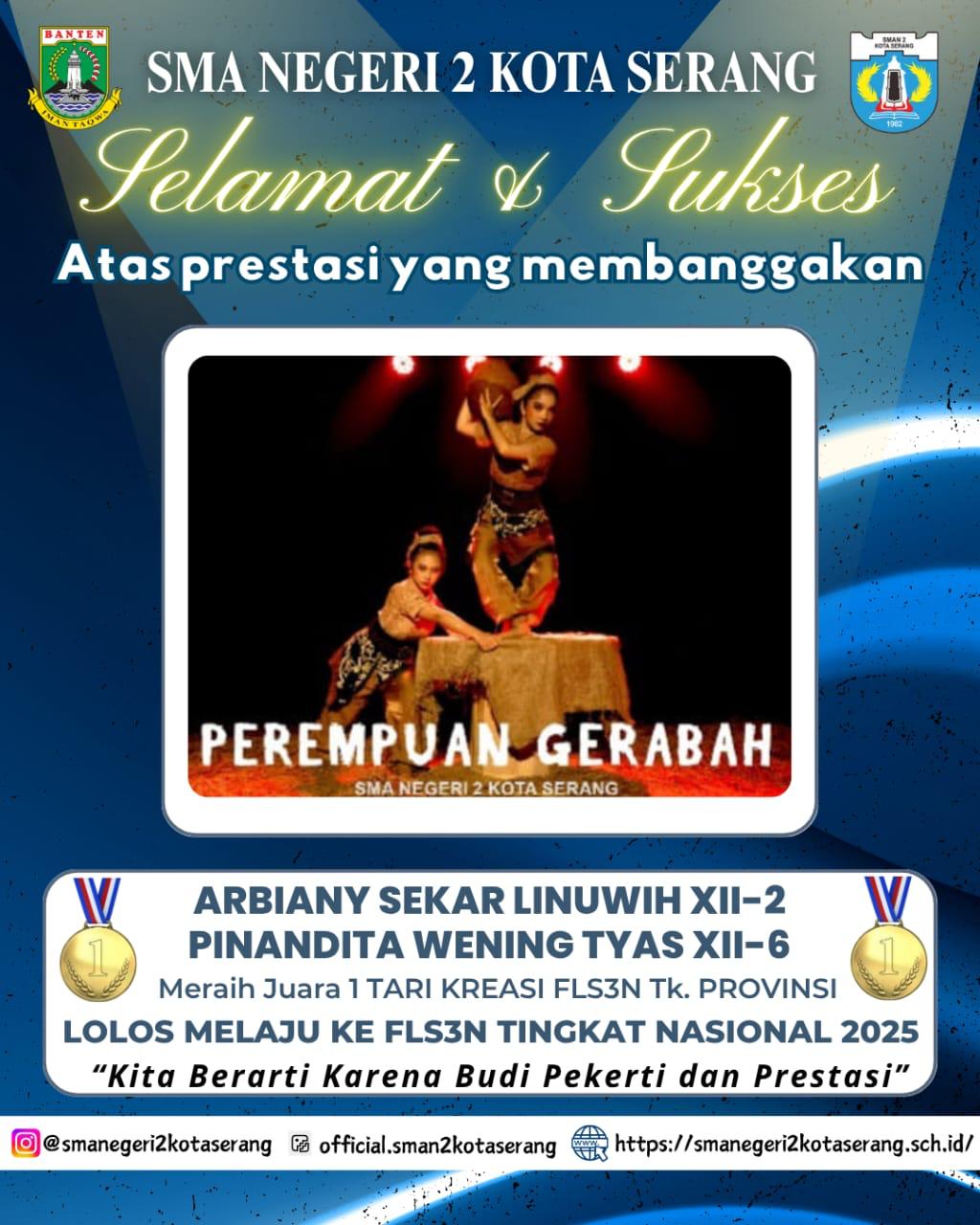 You are currently viewing PERAIH JUARA 1 CABANG TARI KREASI FLS2N TINGKAT NASIONAL TAHUN 2025